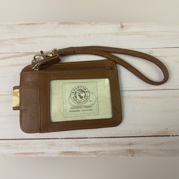 Spartina Wristlet Wallet Leather & Linen ID Holder - Picture 2 of 6